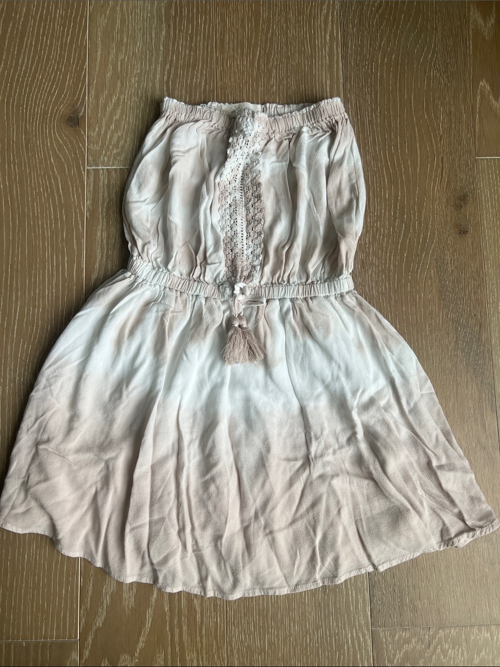 Womens Blush Pink Strapless Summer Dress with Tassel Detail
